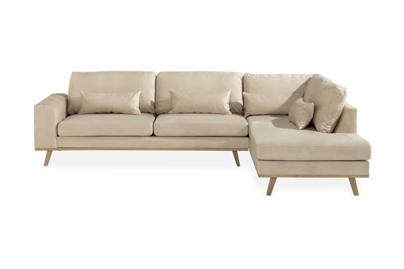 Copenhagen 4-seters Høyrevendt L-formet Sjeselongsofa i Fløyel - Beige - Møbler - Sofaer - Sofaer med sjeselong - 4 seters sofa med divan