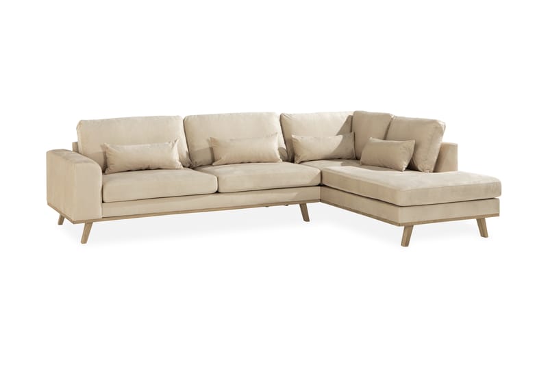 Copenhagen 4-seters Høyrevendt L-formet Sjeselongsofa i Fløyel - Beige - Møbler - Sofaer - Sofaer med sjeselong - 4 seters sofa med divan