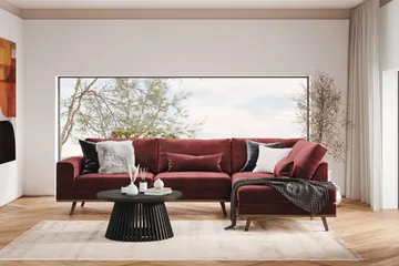 Copenhagen 4-seters Høyrevendt L-formet Sjeselongsofa i Fløyel - Lilla - Møbler - Sofaer - Sofaer med sjeselong - 4 seters sofa med divan