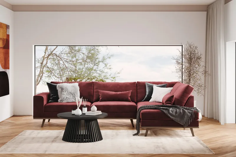 Copenhagen 4-seters Høyrevendt L-formet Sjeselongsofa i Fløyel - Lilla - Møbler - Sofaer - Sofaer med sjeselong - 4 seters sofa med divan