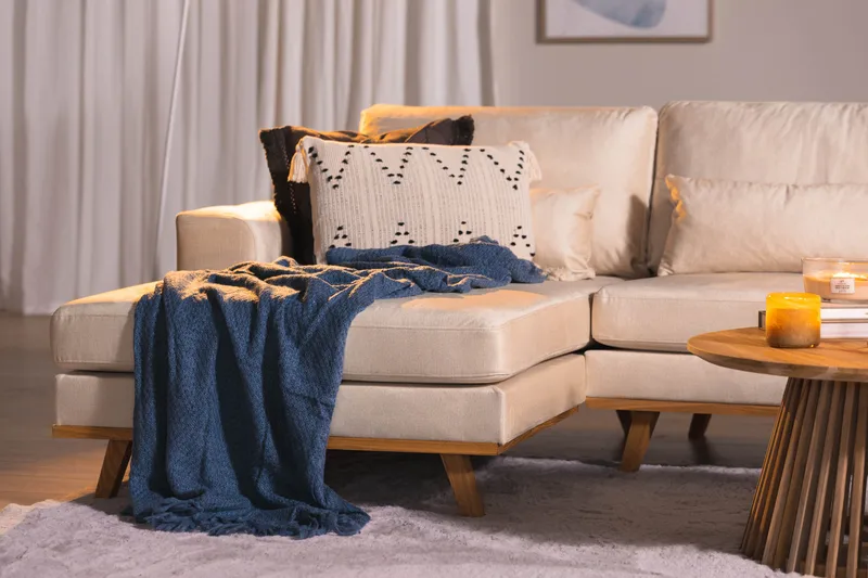 Copenhagen 4-seters Venstrevendt L-formet Divansofa i Fløyel - Beige - Møbler - Sofaer - Sofaer med sjeselong - 4 seters sofa med divan