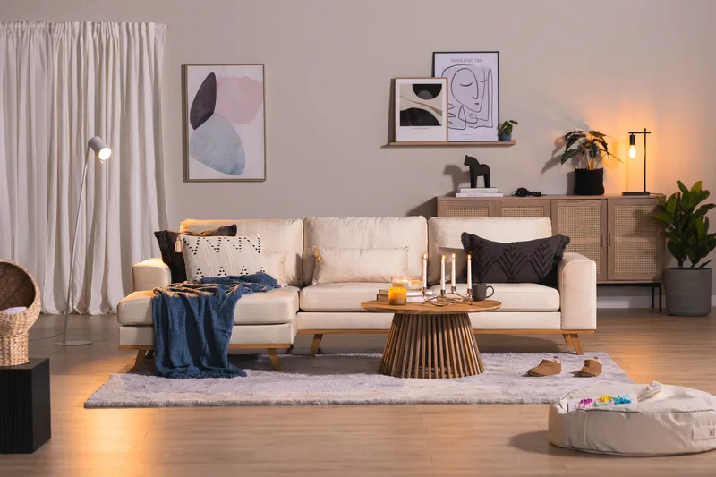 Copenhagen 4-seters Venstrevendt L-formet Divansofa i Fløyel - Beige - Møbler - Sofaer - Sofaer med sjeselong - 4 seters sofa med divan