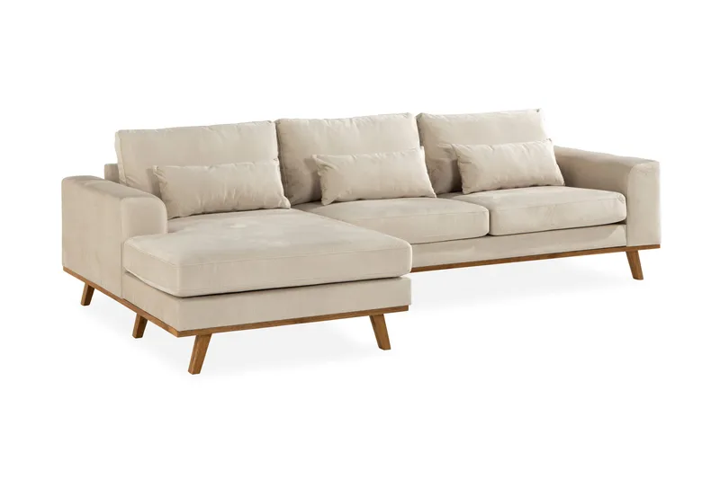 Copenhagen 4-seters Venstrevendt L-formet Divansofa i Fløyel - Beige - Møbler - Sofaer - Sofaer med sjeselong - 4 seters sofa med divan