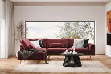 Copenhagen 4-seters Venstrevendt L-formet Divansofa i Fløyel - Lilla - Møbler - Sofaer - Sofaer med sjeselong - 4 seters sofa med divan