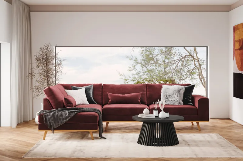 Copenhagen 4-seters Venstrevendt L-formet Divansofa i Fløyel - Lilla - Møbler - Sofaer - Sofaer med sjeselong - 4 seters sofa med divan