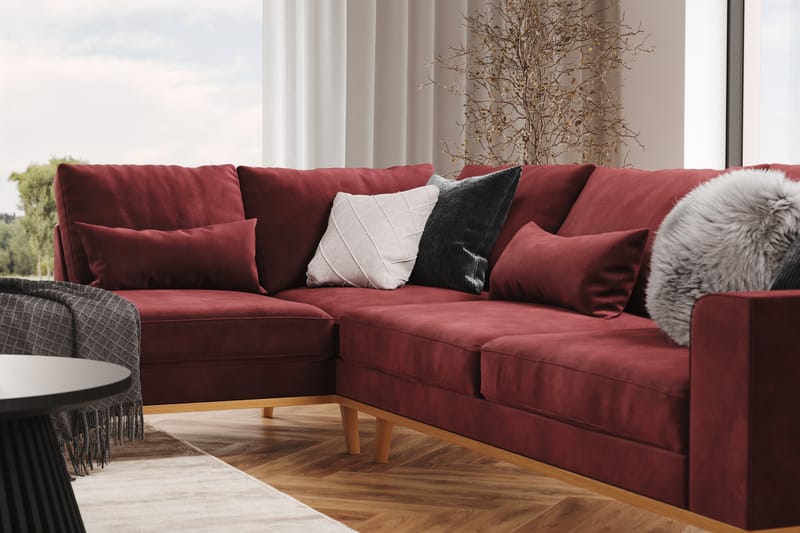 Copenhagen 4-seters Venstrevendt L-formet Divansofa i Fløyel - Lilla - Møbler - Sofaer - Sofaer med sjeselong - 4 seters sofa med divan