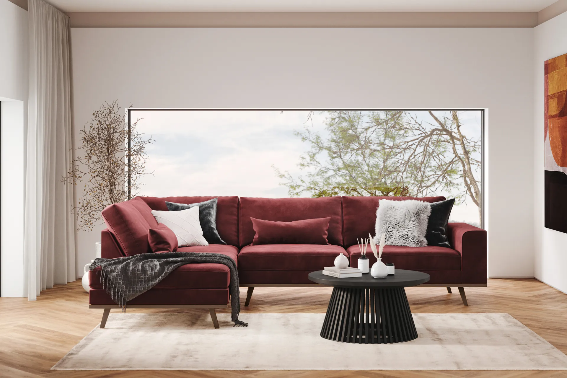 Copenhagen 4-seters Venstrevendt L-formet Divansofa i Fløyel - Lilla - Møbler - Sofaer - Sofaer med sjeselong - 4 seters sofa med divan