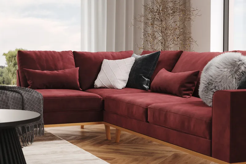 Copenhagen 4-seters Venstrevendt L-formet Divansofa i Fløyel - Lilla - Møbler - Sofaer - Sofaer med sjeselong - 4 seters sofa med divan