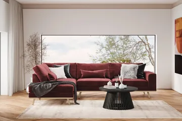 Copenhagen 4-seters Venstrevendt L-formet Divansofa i Fløyel - Lilla - Møbler - Sofaer - Sofaer med sjeselong - 4 seters sofa med divan