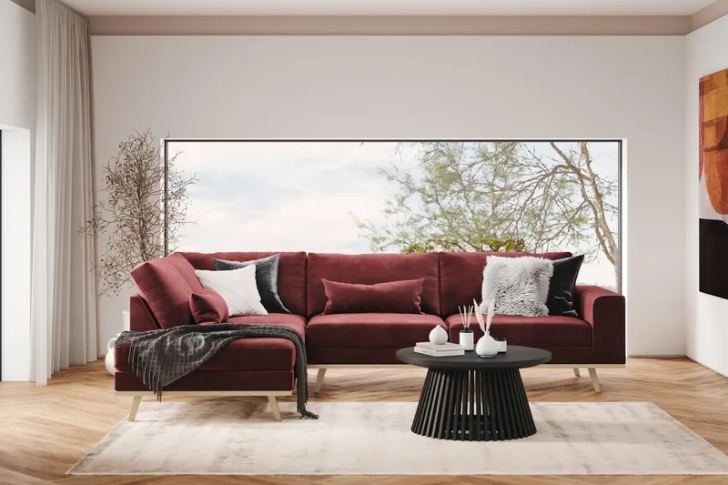 Copenhagen 4-seters Venstrevendt L-formet Divansofa i Fløyel - Lilla - Møbler - Sofaer - Sofaer med sjeselong - 4 seters sofa med divan