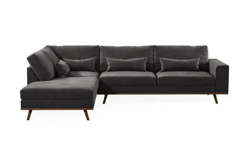 Copenhagen 4-seters Venstrevendt L-formet Divansofa i Fløyel - Mørk grå - Møbler - Sofaer - Sofaer med sjeselong - 4 seters sofa med divan