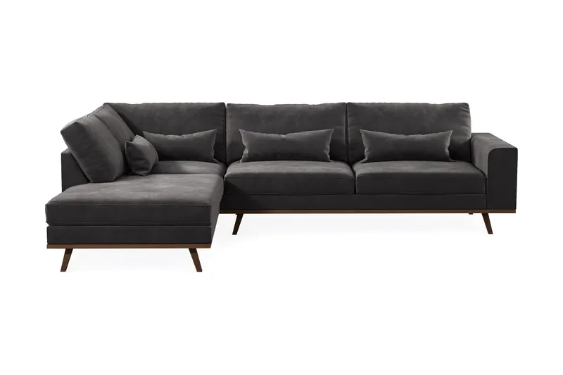 Copenhagen 4-seters Venstrevendt L-formet Divansofa i Fløyel - Mørk grå - Møbler - Sofaer - Sofaer med sjeselong - 4 seters sofa med divan