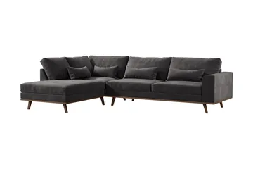 Copenhagen 4-seters Venstrevendt L-formet Divansofa i Fløyel - Mørk grå - Møbler - Sofaer - Sofaer med sjeselong - 4 seters sofa med divan