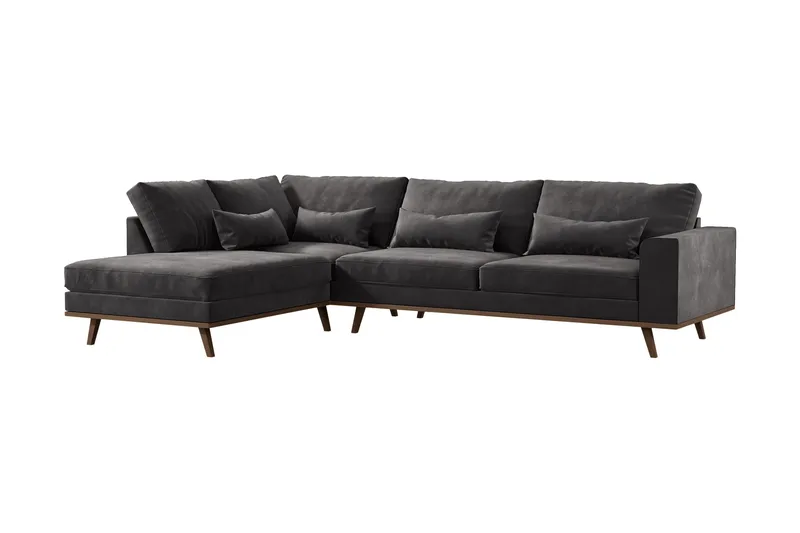Copenhagen 4-seters Venstrevendt L-formet Divansofa i Fløyel - Mørk grå - Møbler - Sofaer - Sofaer med sjeselong - 4 seters sofa med divan