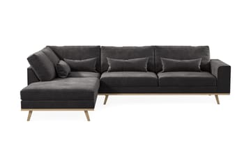 Copenhagen 4-seters Venstrevendt L-formet Divansofa i Fløyel - Mørk grå - Møbler - Sofaer - Sofaer med sjeselong - 4 seters sofa med divan