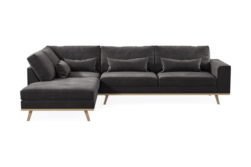 Copenhagen 4-seters Venstrevendt L-formet Divansofa i Fløyel - Mørk grå - Møbler - Sofaer - Sofaer med sjeselong - 4 seters sofa med divan