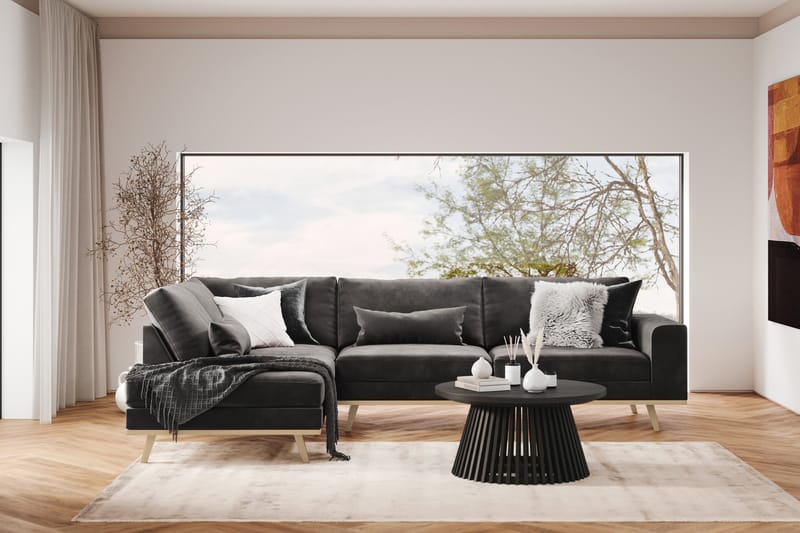 Copenhagen 4-seters Venstrevendt L-formet Divansofa i Fløyel - Mørk grå - Møbler - Sofaer - Sofaer med sjeselong - 4 seters sofa med divan