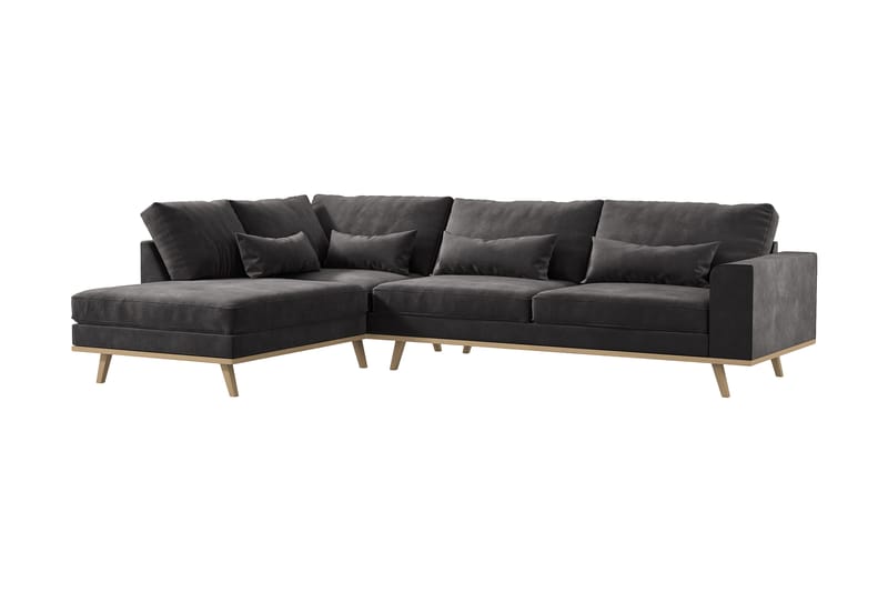 Copenhagen 4-seters Venstrevendt L-formet Divansofa i Fløyel - Mørk grå - Møbler - Sofaer - Sofaer med sjeselong - 4 seters sofa med divan