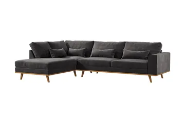 Copenhagen 4-seters Venstrevendt L-formet Divansofa i Fløyel - Mørk grå - Møbler - Sofaer - Sofaer med sjeselong - 4 seters sofa med divan