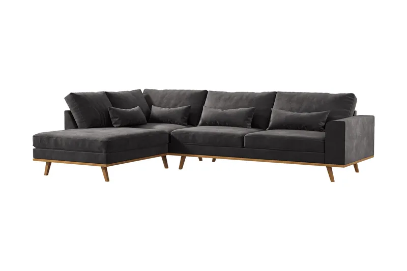 Copenhagen 4-seters Venstrevendt L-formet Divansofa i Fløyel - Mørk grå - Møbler - Sofaer - Sofaer med sjeselong - 4 seters sofa med divan