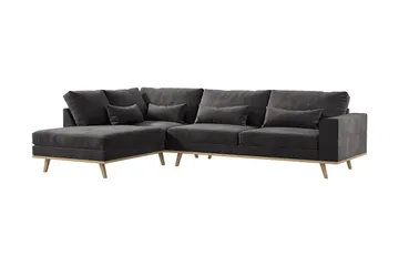 Copenhagen 4-seters Venstrevendt L-formet Divansofa i Fløyel - Mørk grå - Møbler - Sofaer - Sofaer med sjeselong - 4 seters sofa med divan