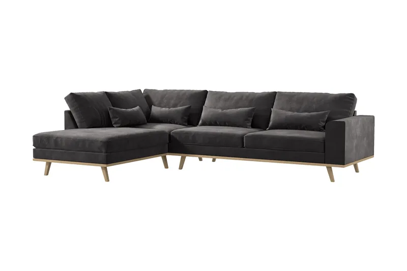 Copenhagen 4-seters Venstrevendt L-formet Divansofa i Fløyel - Mørk grå - Møbler - Sofaer - Sofaer med sjeselong - 4 seters sofa med divan