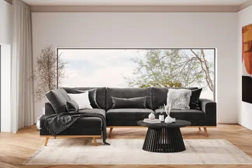 Copenhagen 4-seters Venstrevendt L-formet Divansofa i Fløyel - Mørk grå - Møbler - Sofaer - Sofaer med sjeselong - 4 seters sofa med divan