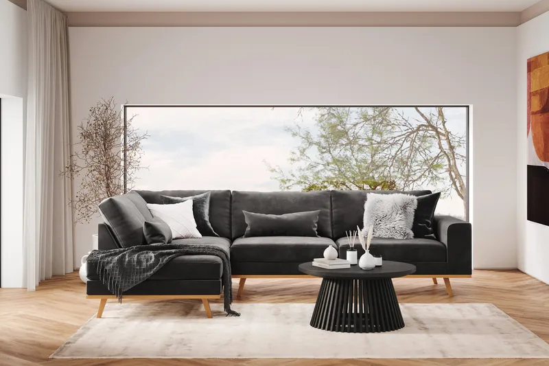 Copenhagen 4-seters Venstrevendt L-formet Divansofa i Fløyel - Mørk grå - Møbler - Sofaer - Sofaer med sjeselong - 4 seters sofa med divan