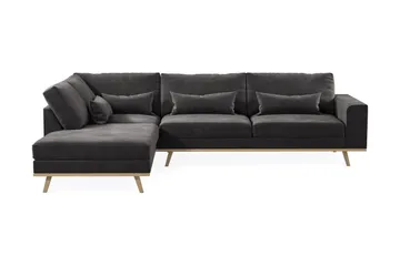 Copenhagen 4-seters Venstrevendt L-formet Divansofa i Fløyel - Mørk grå - Møbler - Sofaer - Sofaer med sjeselong - 4 seters sofa med divan