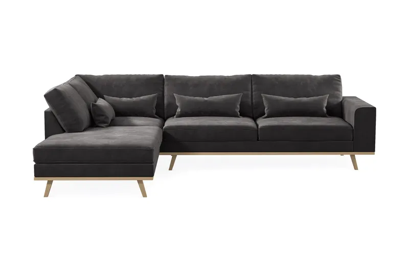 Copenhagen 4-seters Venstrevendt L-formet Divansofa i Fløyel - Mørk grå - Møbler - Sofaer - Sofaer med sjeselong - 4 seters sofa med divan