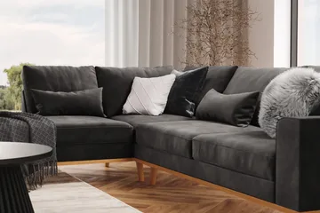Copenhagen 4-seters Venstrevendt L-formet Divansofa i Fløyel - Mørk grå - Møbler - Sofaer - Sofaer med sjeselong - 4 seters sofa med divan
