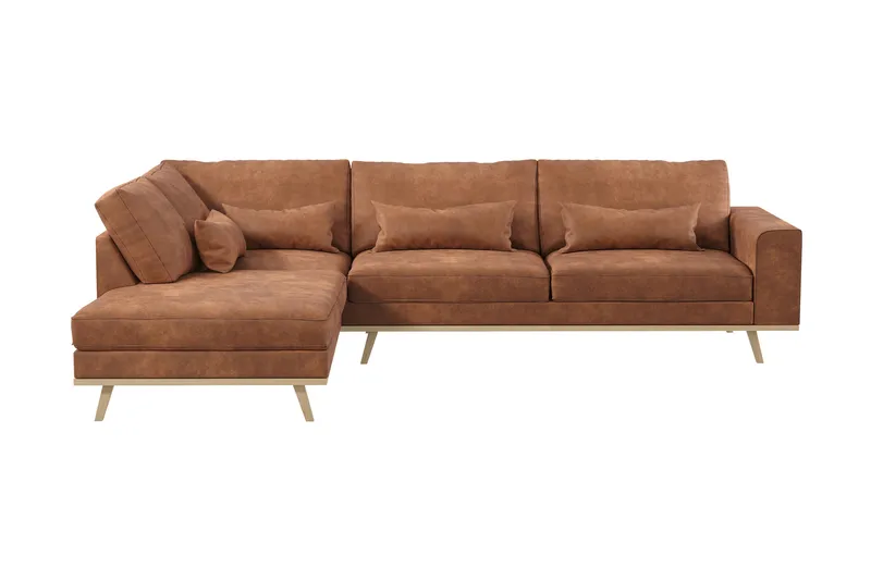 Copenhagen 4-seters Venstrevendt L-formet Divansofa i Kunstlær - Brun - Møbler - Sofaer - Sofaer med sjeselong - 4 seters sofa med divan