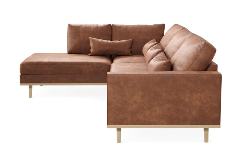 Copenhagen 4-seters Venstrevendt L-formet Divansofa i Kunstlær - Brun - Møbler - Sofaer - Sofaer med sjeselong - 4 seters sofa med divan