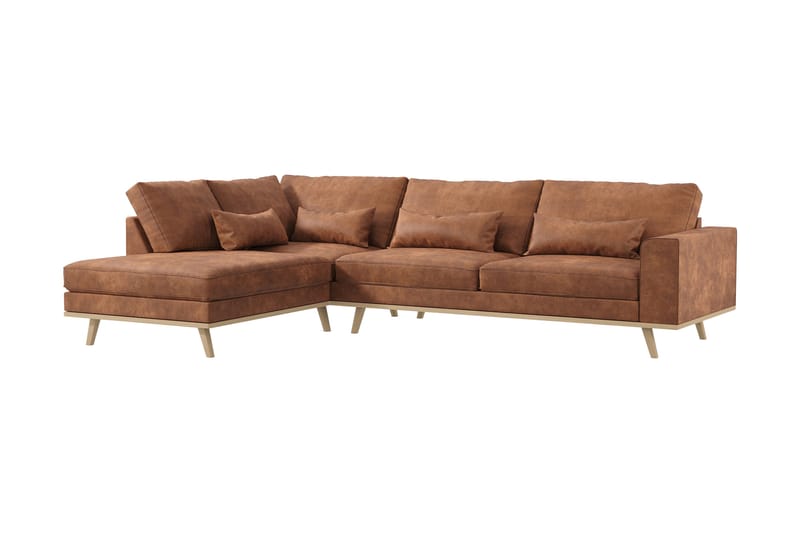 Copenhagen 4-seters Venstrevendt L-formet Divansofa i Kunstlær - Brun - Møbler - Sofaer - Sofaer med sjeselong - 4 seters sofa med divan