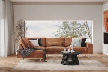 Copenhagen 4-seters Venstrevendt L-formet Divansofa i Kunstlær - Brun - Møbler - Sofaer - Sofaer med sjeselong - 4 seters sofa med divan
