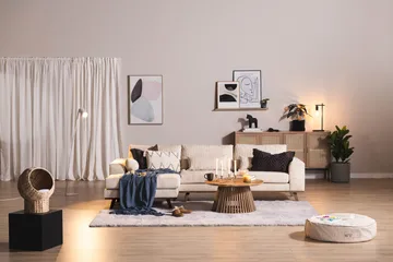 Copenhagen 4-seters Venstrevendt L-formet Divansofa i Manchester - Beige - Møbler - Sofaer - Sofaer med sjeselong - 4 seters sofa med divan