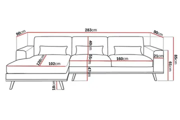 Copenhagen 4-seters Venstrevendt L-formet Divansofa i Manchester - Mørk grå - Møbler - Sofaer - Sofaer med sjeselong - 4 seters sofa med divan
