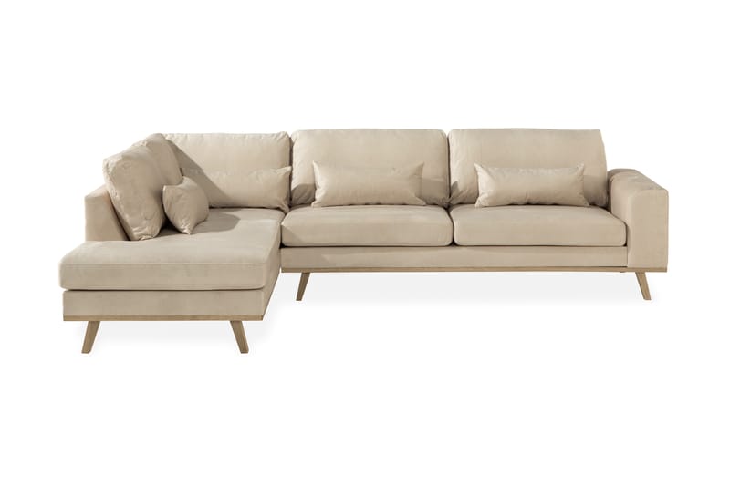 Copenhagen 4-seters Venstrevendt L-formet Sjeselongsofa i Fløyel - Beige - Møbler - Sofaer - Sofaer med sjeselong - 4 seters sofa med divan