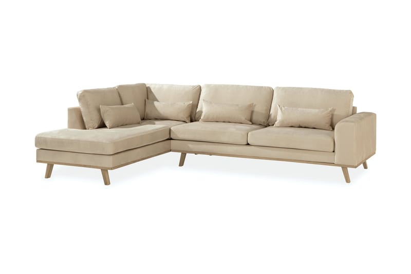 Copenhagen 4-seters Venstrevendt L-formet Sjeselongsofa i Fløyel - Beige - Møbler - Sofaer - Sofaer med sjeselong - 4 seters sofa med divan