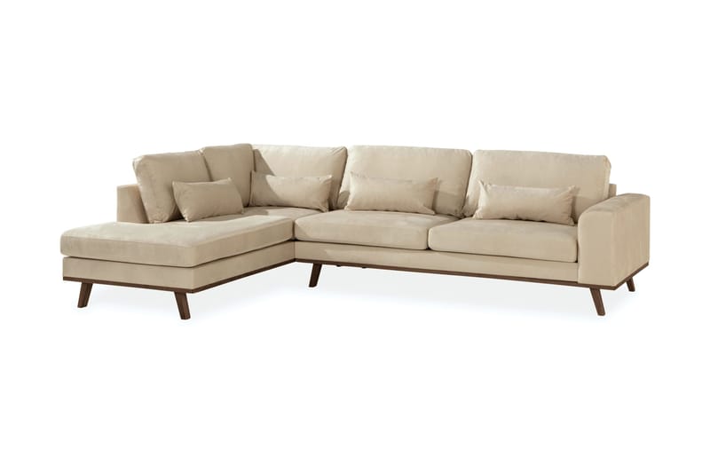 Copenhagen 4-seters Venstrevendt L-formet Sjeselongsofa i Fløyel - Beige - Møbler - Sofaer - Sofaer med sjeselong - 4 seters sofa med divan