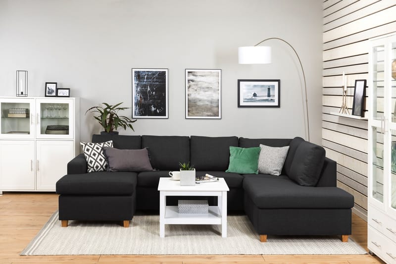 Crazy 4-seters Høyrevendt U-formet Large Sofa med Divan og Sjeselong i Stoff - Antrasitt - Møbler - Sofaer - Sofaer med sjeselong - 4 seters sofa med divan