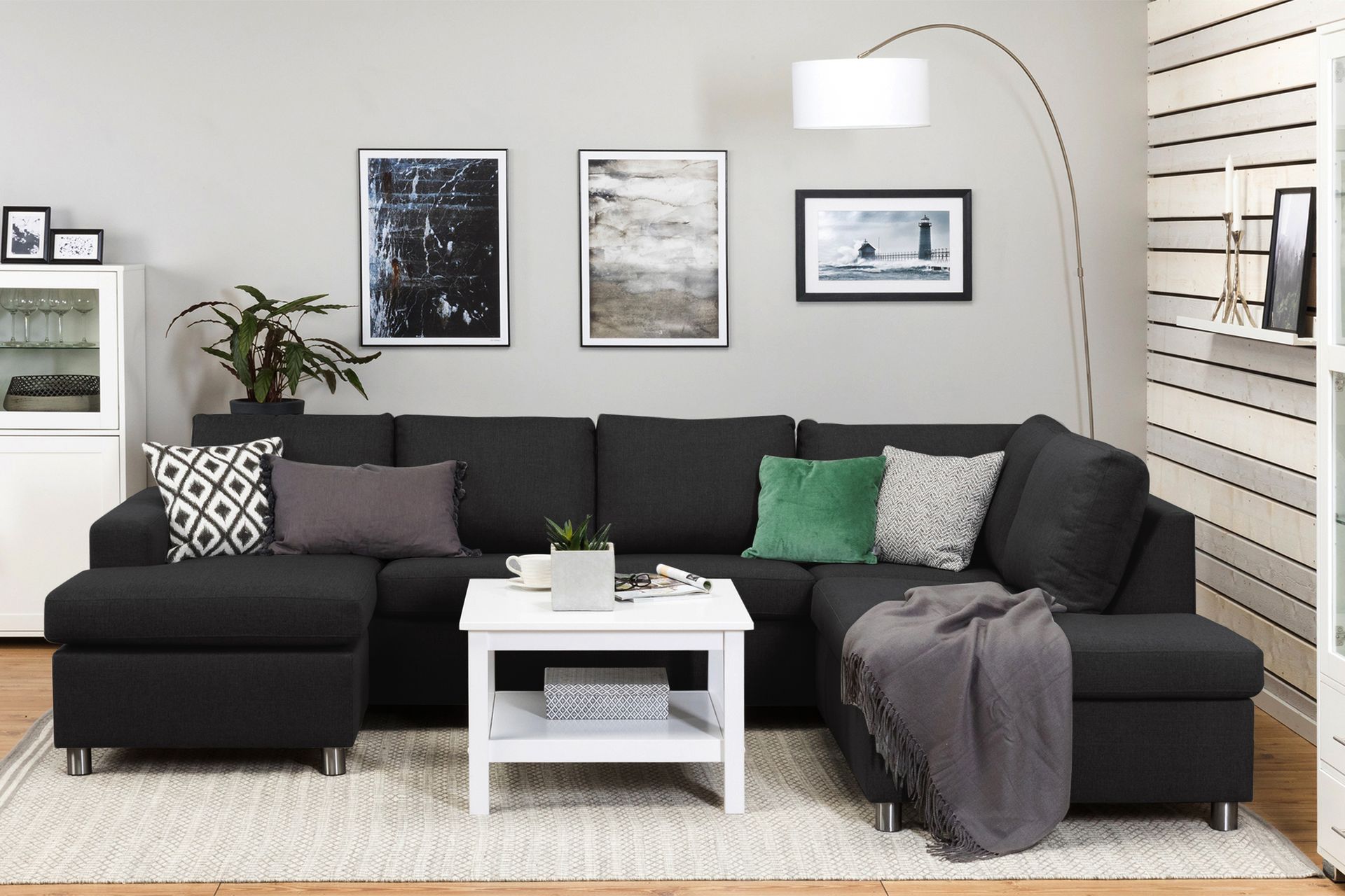 Crazy 4-seters Høyrevendt U-formet Large Sofa med Divan og Sjeselong i Stoff - Antrasitt - Møbler - Sofaer - Sofaer med sjeselong - 4 seters sofa med divan