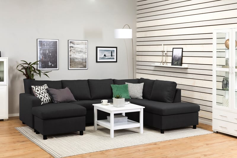 Crazy 4-seters Høyrevendt U-formet Large Sofa med Divan og Sjeselong i Stoff - Antrasitt - Møbler - Sofaer - Sofaer med sjeselong - 4 seters sofa med divan