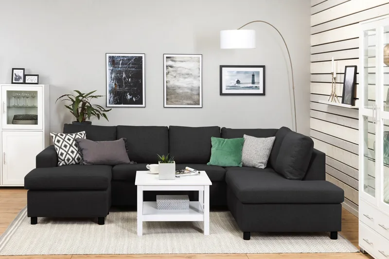 Crazy 4-seters Høyrevendt U-formet Large Sofa med Divan og Sjeselong i Stoff - Antrasitt - Møbler - Sofaer - Sofaer med sjeselong - 4 seters sofa med divan