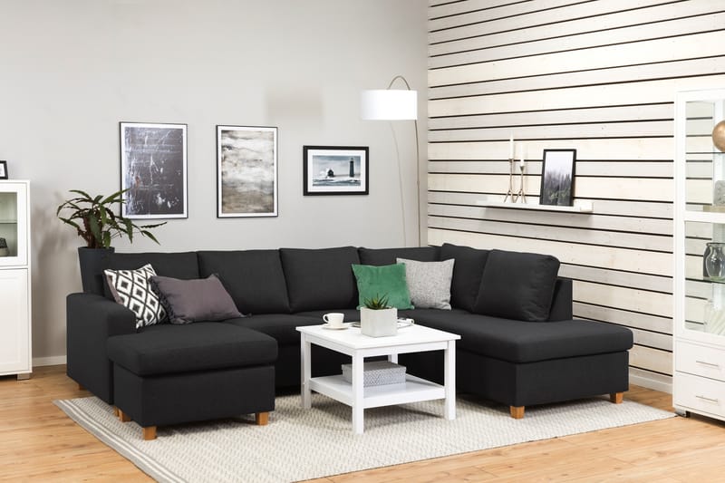 Crazy 4-seters Høyrevendt U-formet Large Sofa med Divan og Sjeselong i Stoff - Antrasitt - Møbler - Sofaer - Sofaer med sjeselong - 4 seters sofa med divan