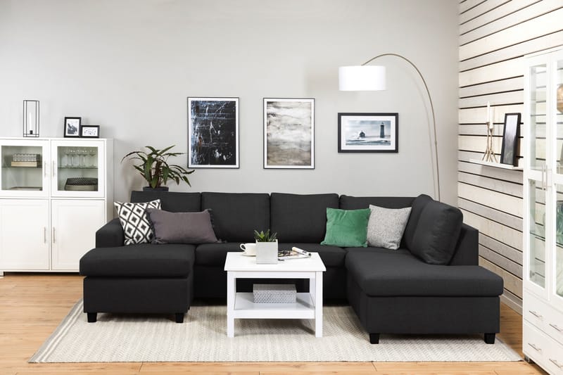 Crazy 4-seters Høyrevendt U-formet Large Sofa med Divan og Sjeselong i Stoff - Antrasitt - Møbler - Sofaer - Sofaer med sjeselong - 4 seters sofa med divan