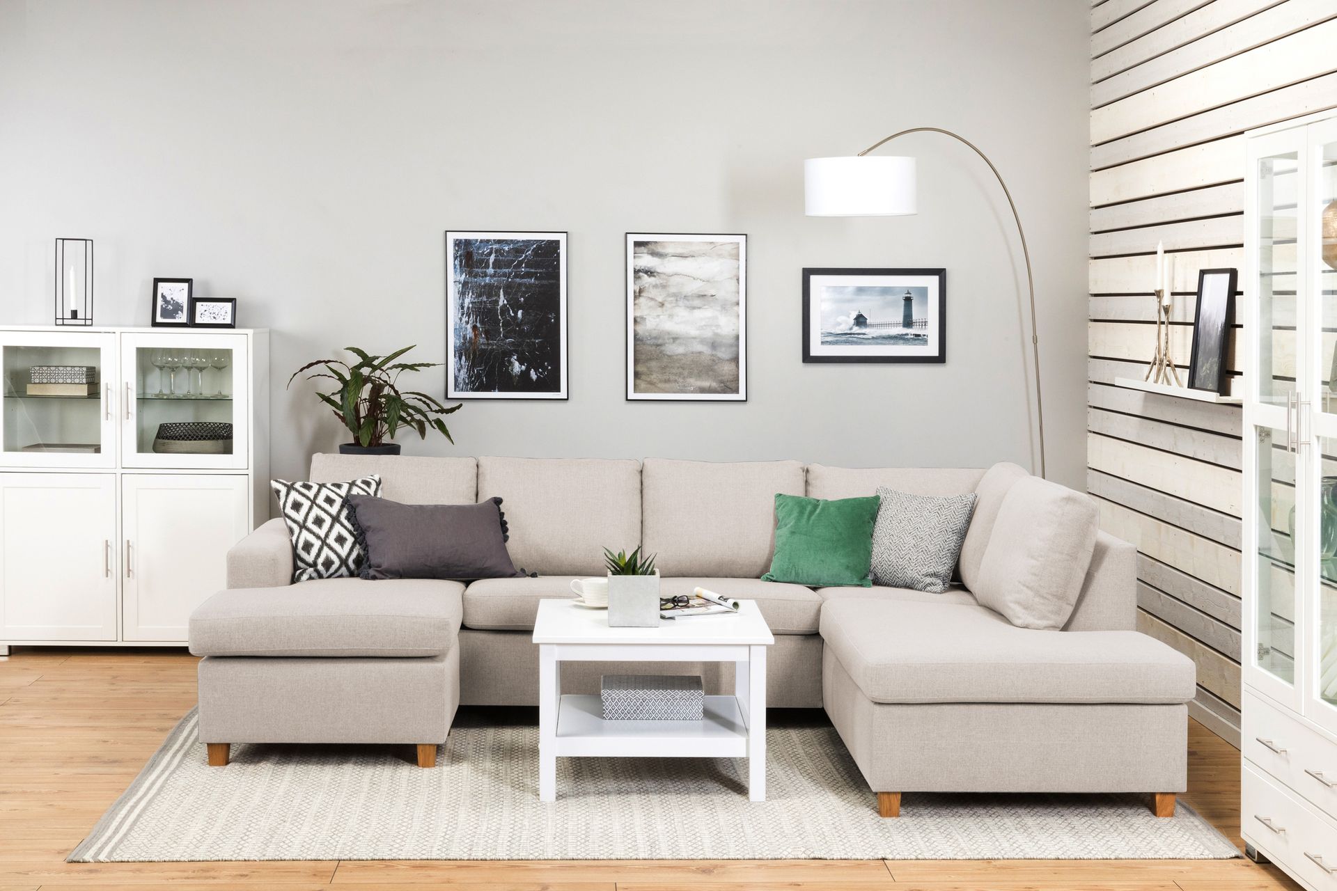 Crazy 4-seters Høyrevendt U-formet Large Sofa med Divan og Sjeselong i Stoff - Beige - Møbler - Sofaer - Sofaer med sjeselong - 4 seters sofa med divan