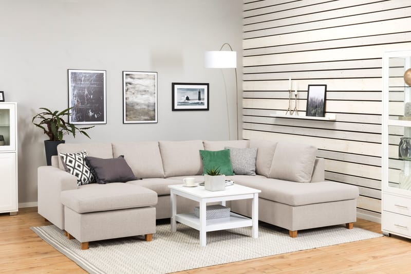 Crazy 4-seters Høyrevendt U-formet Large Sofa med Divan og Sjeselong i Stoff - Beige - Møbler - Sofaer - Sofaer med sjeselong - 4 seters sofa med divan