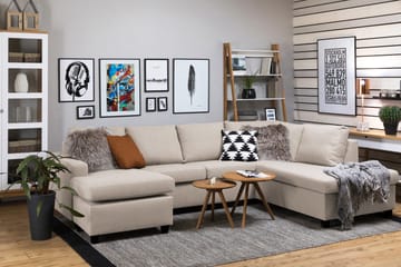 Crazy 4-seters Høyrevendt U-formet Large Sofa med Divan og Sjeselong i Stoff - Beige - Møbler - Sofaer - Sofaer med sjeselong - 4 seters sofa med divan