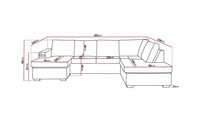 Crazy 4-seters Høyrevendt U-formet Large Sofa med Divan og Sjeselong i Stoff - Beige - Møbler - Sofaer - Sofaer med sjeselong - 4 seters sofa med divan